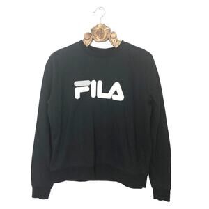 Fila Crew Neck Pullover Sweatshirt Felt Logo Black White XL